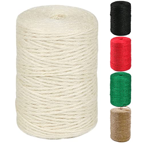 PerkHomy Natural Jute Twine 600 Feet Long Colored Twine Rope for Crafts Gift Wrapping Packing Gardening and Wedding Decor (Beige)