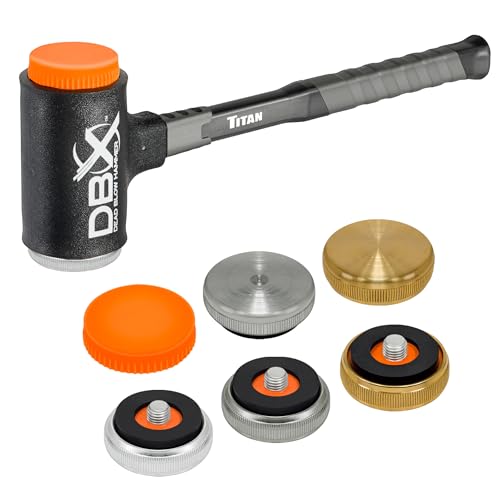 Titan DBX 63634 28oz Dead Blow Hammer Set with Interchangeable Polyurethane, Steel, Aluminum, & Brass Striking Faces, Rebound Resistant, 14" Shock Absorbing Fiberglass Handle with Textured Grip