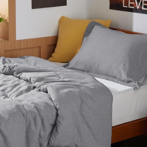 Image of Bedsure Twin /Twin XL Comforter Set - Dark Grey Soft Bedding for All Seasons, Cationic Dyed Bed Set, 2 Pieces, 1 Twin Size Comforter (68 inchx88 inch) and 1 Pillow Sham (20 inchx26 inch+2 inch)