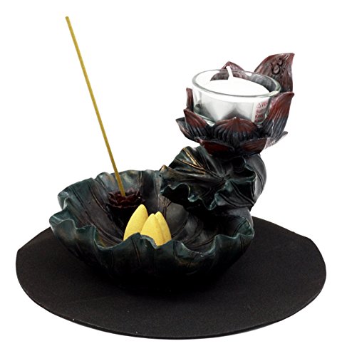 Ebros Gift Feng Shui Zen Buddha Ohm Symbol Sacred Lotus Flower Cascading Tower Incense Stick And Backflow Cone Burner And Candle Holder Figurine #TOP2