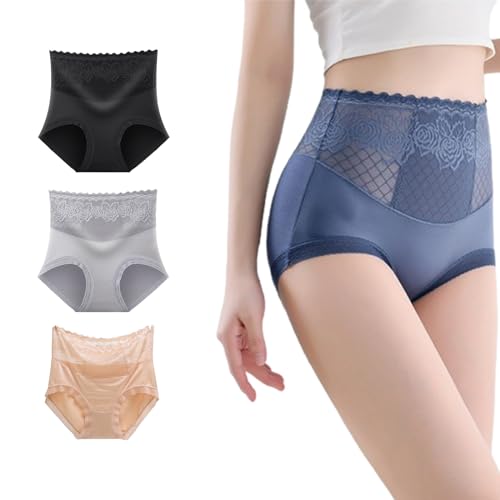 PonPed 3Psc Mellycharm Legit - Culotte Taille Haute Confortable et Soyeuse, sous-vêtements de contrôle du Ventre pour Femme (L,3PCS-C)