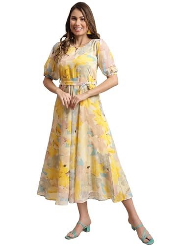 Image of Tee Projekt Women's Georgette Maxi Dress| Digital Print Floral Printed Western Ethnic Gown |Maxi Dress Casual Wear