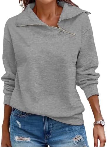 Cuptacc Pullover Damen Sweatshirt Herbst Quarter Zip Langarm Oberteile | Herbst,Winter,Quarter Zip,Stehkragen,Rollkragen,Casual,Elegant,Lässig,Schicke,Loose,Einfarbig,Baisc,Modisch