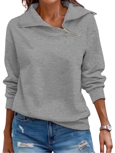 Image of Cuptacc Ladies Sweatshirts Half Zip Long Sleeve Jumper Dark Grey XXXL 26