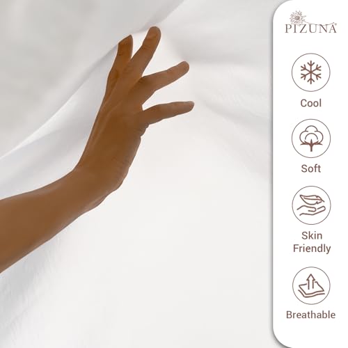Image of Pizuna 100% Cotton Bedsheet Super King Size with 2 Pillow Covers, 400 Thread Count Long Staple Cotton, Marble Pattern Flat Bed Sheet 108X108 Inch for Superking Bed, Black Printed Bedsheet