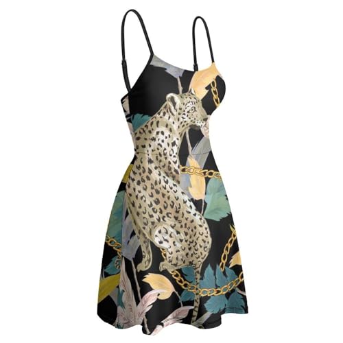 Robe d'été à bretelles imprimé léopard chaîne en or