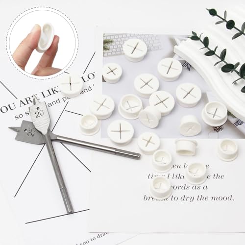 Neikafan Cable Grommet White Flexible 20 Pcs Desk Cable Hole Cover Rubber Grommets 20mm 25mm with 2 Pcs Drill Bit for Office Home Computer Desk Cable Management Grommet Tidy Wall Hole Cover - Image 3