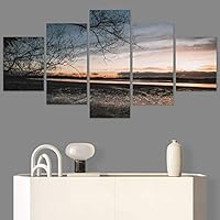 SIGNWIN 5 Panel Canvas Wall Art Skyline Sunset for Home Decorations Ready to Hang - 60