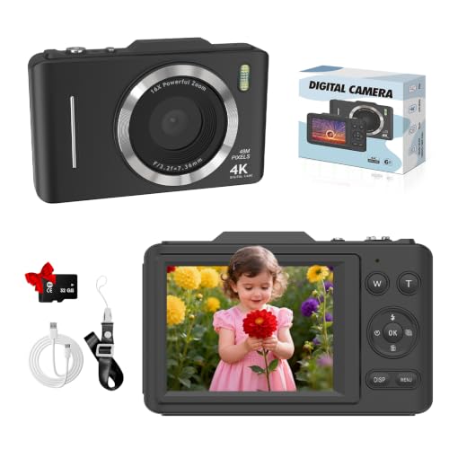 Image of Digital Camera, 1080P FHD 4K 48MP Autofocus Compact Digital Camera with 2.8" LCD Screen, 16X Digital Zoom Digital Cameras with 32GB Card, Vlogging Camera for Kids Beginners Teens Students, Black