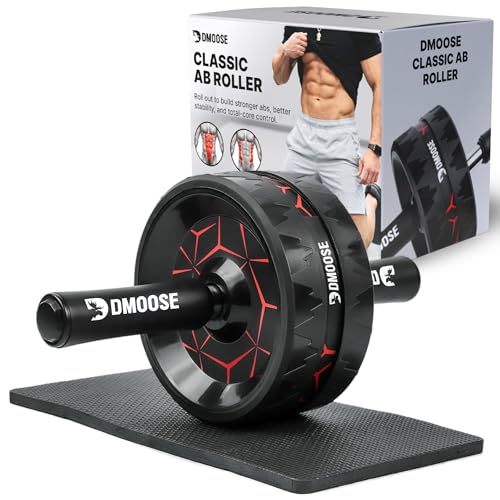 DMoose Fitness Ab Roller Wheel for Core Strength Training - 3.2 Inch Dual-Wheel Ab Wheel Roller, 440lb Stainless Steel Shaft, Non-Slip EVA Handles, Abdominal Workout Equipment for Home (Black Classic)