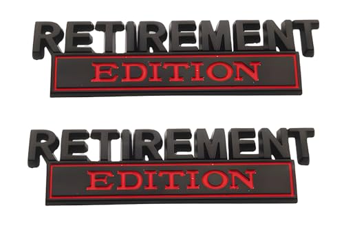 Image of Pair Set Retirement Edition Badge 3D Emblem Fit for Car Truck SUV Side Rear Front Hood Trunk Door Decal Sticker (Black Red)