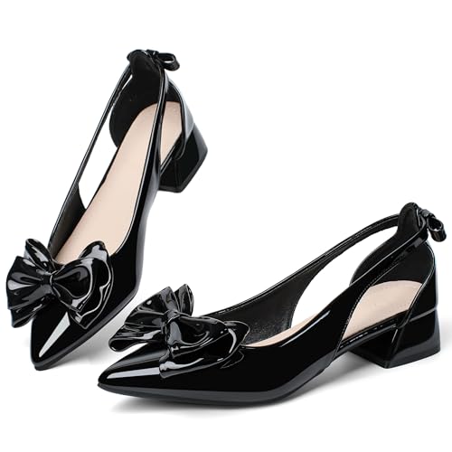 Slingback Jane Heels for Women Low Block Heel Closed Square Toe Pump Shoes Heels Classic Daily Office Dressy Shoes