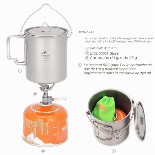 Hamans BRS-3000T Backpack Titanium Stove Réchaud à gaz de Camping Ultraléger Seulement 25g, avec 1 Joint torique de Rechange – vue 3