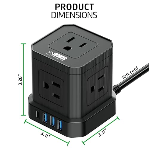 Image of Cube Power Strips with Surge Protection, 10ft Extension Cord with Multiple Outlets, 5 AC Plugs, 3 USB, 1 Usbc Fast Charging Power Strip with USB Ports, Mountable On /Off Switch Charging Station