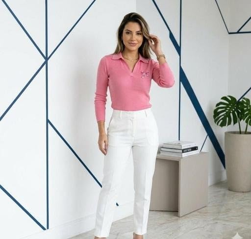 Image of Girls Women Cotton Blend Solid Collar Top Full Sleeve Stylish Summer Casual Wear