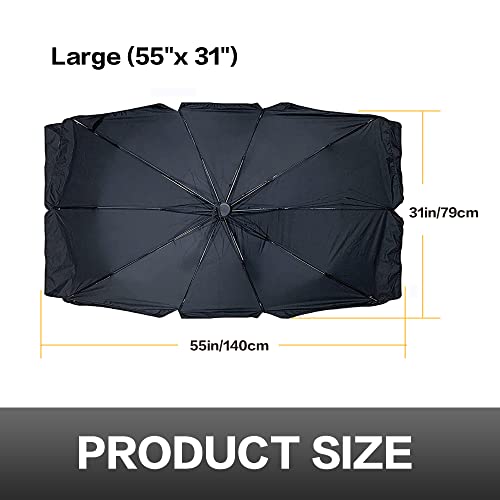 Vagurfo Car Windshield Sun Shade Umbrella,Uv Protection,Car Windshield Sun Shade Umbrella To Keep Your Vehicle Cool,Car Accessories Foldable Sun Shield Shade (Large (55"X 31")) #TOP3