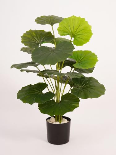 Image of ARICK Decor 2.1Ft Artificial Round Rubber Plant with 18 Leaves, 65cm Tall Faux Tropical Ficus Elastica Potted Tree in Black Pot, Realistic Large Silk Leaf Fake Plant for Living Room, Office