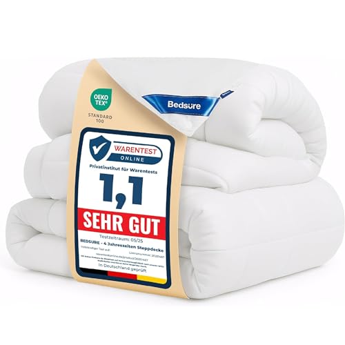BEDSURE Bettdecke 135x200 2er Set 450gsm - Winterdecke 4 Jahreszeiten Inklusive Ganzjahresdecke 300gsm & Sommerdecke 150gsm, 2 Steppdecke für Vierjahreszeiten/Sommer/Winter, White