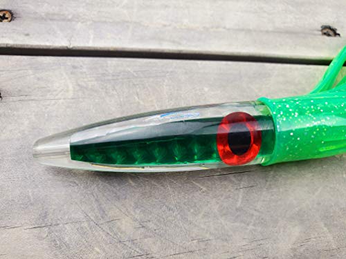 Lobo Lures #32 Demon Green Machine Tuna Bullet 12" Trolling Lure | Double Skirted | Uv Refractive Technology (Rigged 200Lb Leader) #TOP4