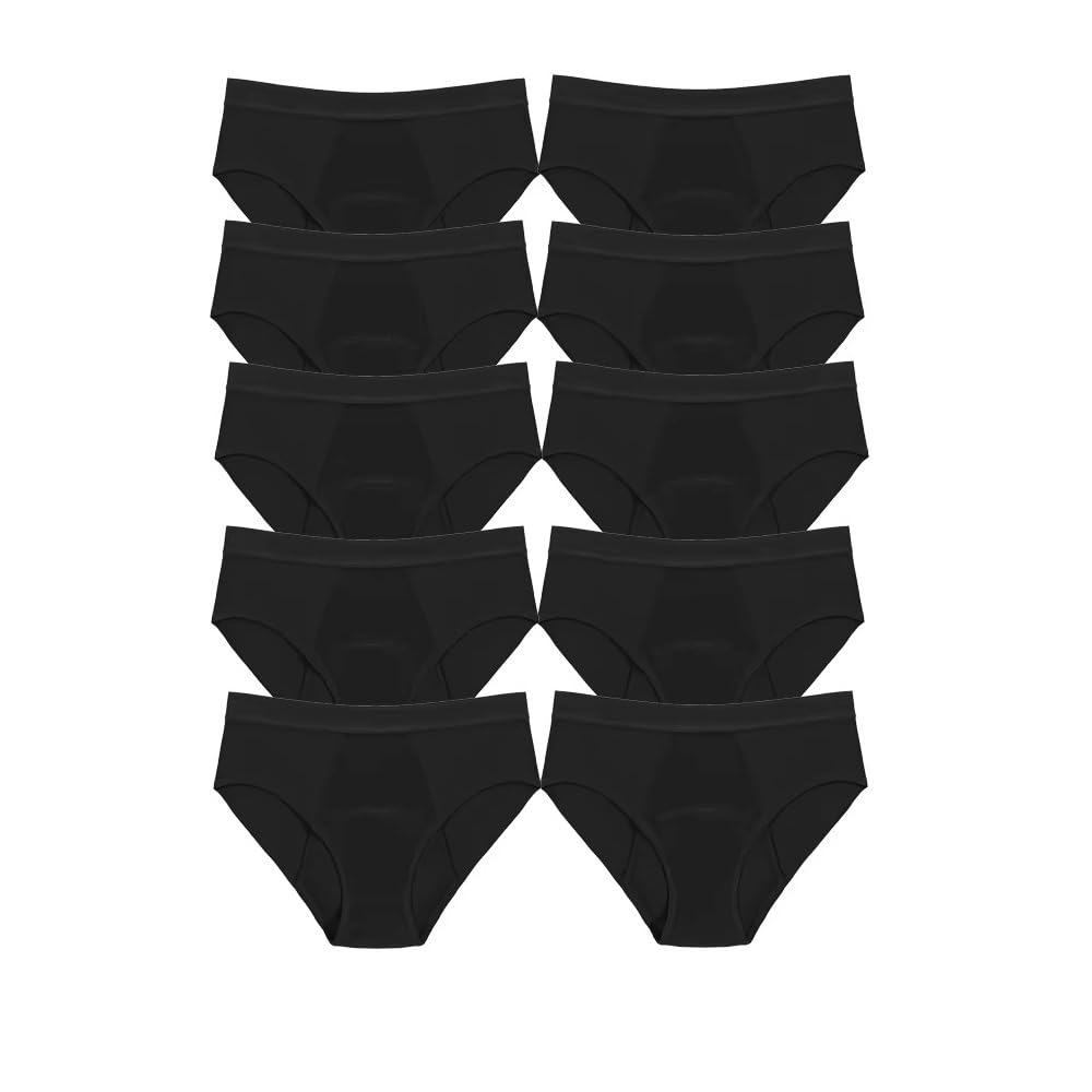 Lot de 10 Culottes Menstruelles en Coton pour Femmes Culottes Absorbantes À Flux Abondant Protection Supplémentaire Sous-Vêtements de Sport Culottes Hipster Slips Doux Noir 5Xl