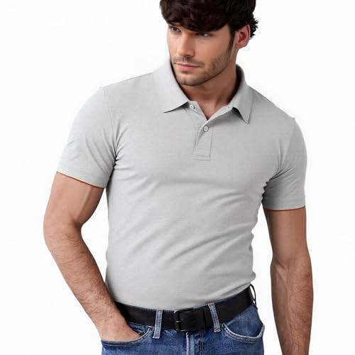 Camiseta Polo para Hombre de Manga Corta y Corte Ajustado de Algodón COUVER miniatura 1