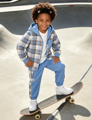 Image of Toddler Boy Clothes Plaid Hooded Shirt White T-shirt Top and Solid Color Pants 3Pcs Winter Boys Clothes