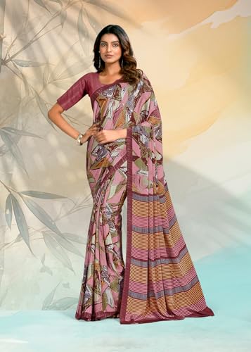 Image of Jaanvi fashion Women's Crepe Silk Saree with Unstitched Blouse Piece | Soft Lightweight Traditional Ethnic Wear Saree for Party, Wedding, Festival