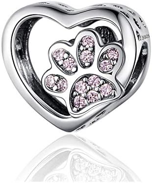 Lorrifal 925 Sterling Silver Dog Paw Print Puppy Charm Bead for Pandora European Bracelets Necklace Owners of All Dog Breeds Paw Hypoallergenic Pet Jewelry