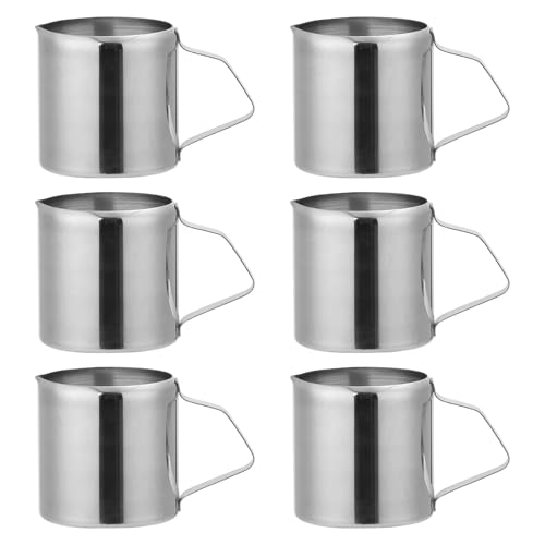 Juego de 6 tarros de leche de acero inoxidable: 90 ml Regadera de crema Jarra de espuma de 3 oz Plata Art para espumador de leche Cappuccino