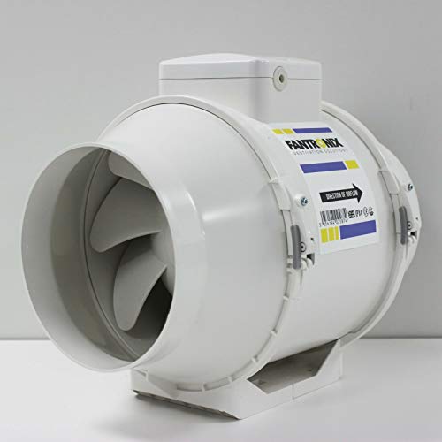 Fantronix FTX-TUBE-150-T silencioso Ventilador de Inodoro Control de Humedad de 150 mm en línea para el baño con Temporizador de 6 Pulgadas montado en el Techo de Ducha, blanco, 6