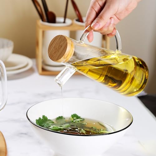 Bottiglia dispenser per olio in vetro borosilicato con scala e manico, brocca a prova di perdite per aceto e olio, perfetta per cucinare in cucina