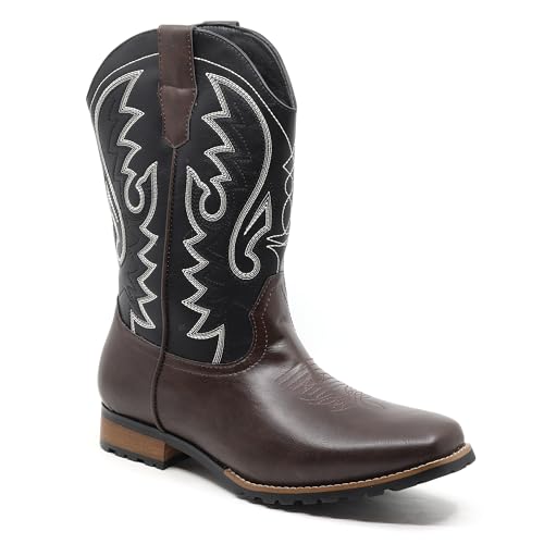 Image of Metrocharm Men's Cowboy Western Embroidered Square Toe Boots WESTERN-03