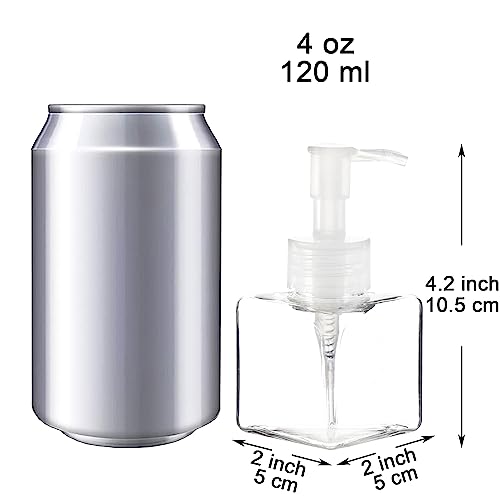 Youngever 5 Pack 4 Ounce Plastic Pump Bottles, Square Refillable Plastic Pump Bottles for Dispensing Lotions, Liquid Soap (Clear with Clear Pump)2