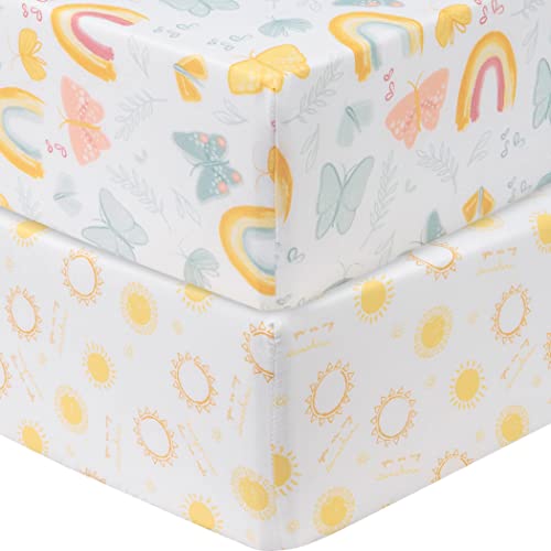 Image of Sammy & Lou Butterfly Sunshine 2-Pack Microfiber Fitted Crib Sheet Set, Fits Standard Crib Mattress 28 in x 52 in; Fully Elasticized,