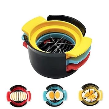 3 in 1 ABS & Plastic Egg Slicer for Hard Boiled Eggs with 3 Slicing Styles Slicing Widget for Cutting Eggs/Fruits (Multicolour)