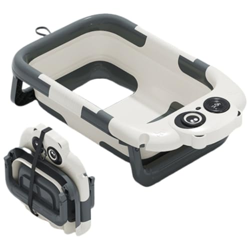 Hidrrdc ベビーバス 折りたたみ式 湯温計付き 赤ちゃん 子供用風呂 0〜6歳 バスネット付き ベイビーバス 収納容易 省スペース 赤ちゃんに優しいPP素材 滑り止め設計 お風呂 ベビー用浴槽 (基礎です,パンダです濃い灰です)