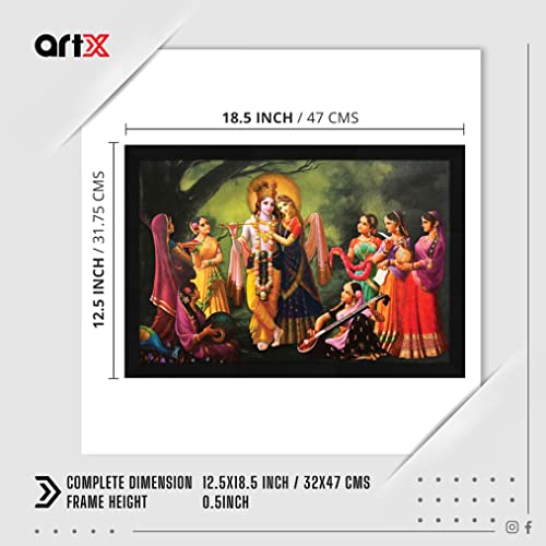 Image of ArtX Bhagwan Radha Krishna Traditional Indian Multicolor Framed Painting, 18.0X12.0 In, Multicolor, Set Of 1, Engineered Wood