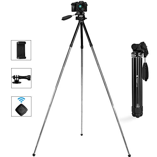 Fotopro Camera Tripod, 48.9 Inch Phone Tripod with Smartphone Tripod Mount/Bluetooth Remote/Quick Release