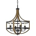 17" Farmhouse Chandelier, Kitchen Pendant Lighting Over Island, 4-Light Rustic Flush Mount Ceiling Light,Modern Faux Wood Light Fixture for Dining Room Foyer Hallway Entryway Bedroom Closet