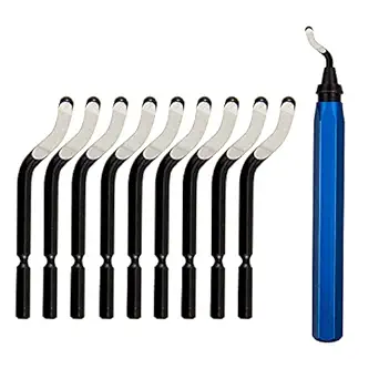 Deburring Tool with 10 Pcs HSS Blades - for Metal, Aluminum, Copper, Plastic Pipes, 3D Printing, Brass