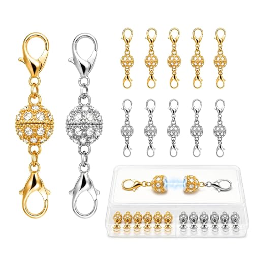 12Pcs Magnetic Necklace Clasps Labstor for Jewellery Making Magnet Extender Clasps for Bracelet Necklaces Anklet Chain Fasteners Clasps for DIY Anniversary Gold & Silver