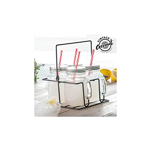 Jarras con Tapas, Pajitas y Cesta Metálica Vintage Coconut (pack de 4)
