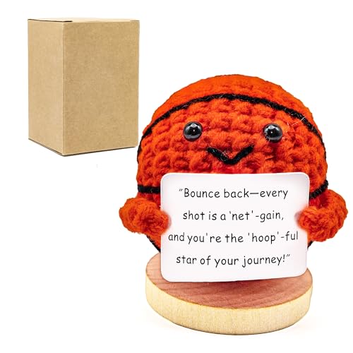 Atreefyse Mini Positive Crochet Basketball Gifts - Emotional Inspirational Support Gift for Women Men Friends Teen Son Daughter Teammate - Handmade Basketball Present for Birthday Graduation