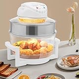 18Qt Extra Large Glass Air Fryer Non Toxic, 1400W Countertop Air Fryer Glass for Kitchen, Restaurant, Gatherings, Food Stalls, Healthy Bake, Grill, Steam Broil & Roast -Includes Tong, Broil Rack