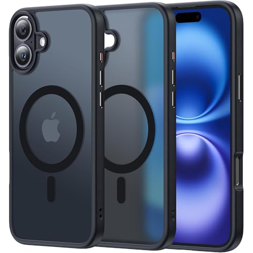 Image of amazon basics Mobile Cover for Apple iPhone 16 (Silicon Crystal Clear Slim PC & TPU, Soft & Shockproof Back Case, Magnetic Case), Black