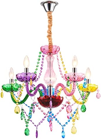 5 Light Colorful Crystal Light Fixture K9 Crystal Ceiling Chandelier, Bedroom Livingroom Colorful Crystal Chandeliers,Small Multicolor Chandelier Light Fixture for Kids Girls Room, of CRYSTOP