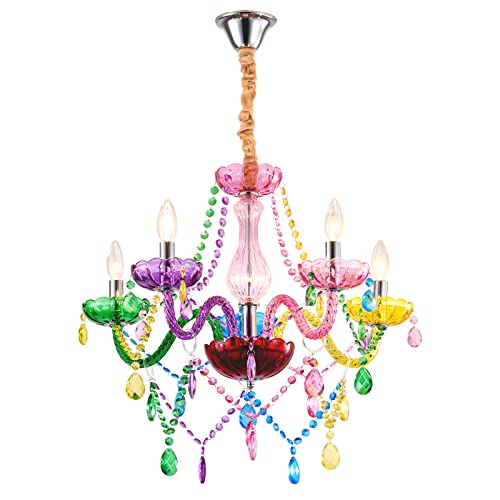5 Light Colorful Crystal Light Fixture K9 Crystal Ceiling Chandelier, Bedroom Livingroom Colorful Crystal Chandeliers,Small Multicolor Chandelier Light Fixture For Kids Girls Room, Of Crystop #TOP2