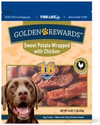 Queenmew Golden Rewards Pack of 5 Wrapped Sweet Potato with Chicken Dog Treats, 16 Oz
