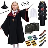 [IOZO] ハリーポッター 子供 大人 ハロウィン キッズ 成人 コスプレ衣装 仮装 コスチューム グリフィンドール マント ハロウィン USJ ユニバー ディズニー cosplay 男女共用 ステージ衣装 イベンド 演出服 祭り仮装 パーティ (レッド（8点セット), 135cm)