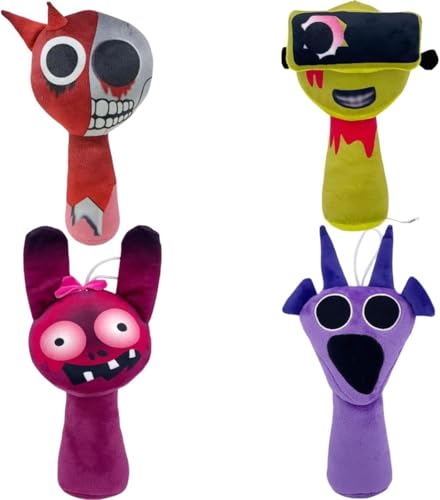 jialeih 8Inch Sprunki Plush Toy 4Pcs Set Funny Sprunki Plushies for Games Fans Super Soft Collectible Stuffed Toy Christmas Birthday Gifts for Boys Girls and Fans (4Pcs-3)